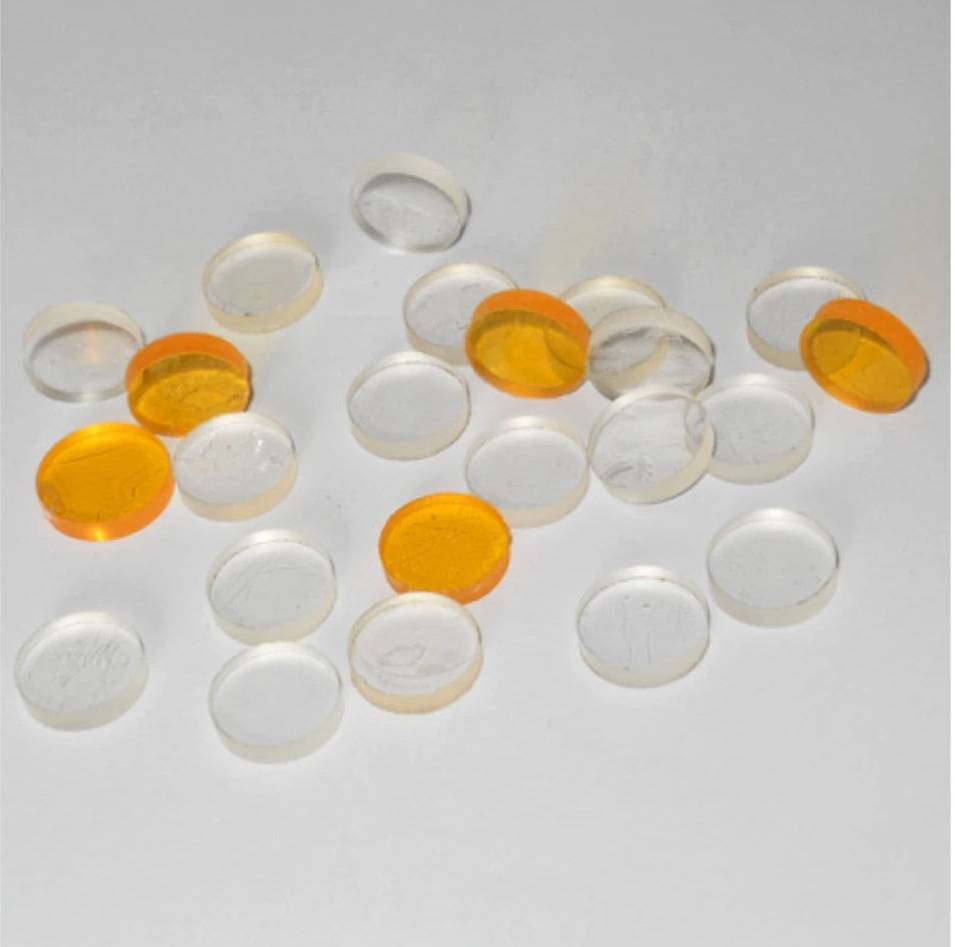 Clear and orange hydrophilic foldable IOL blanks